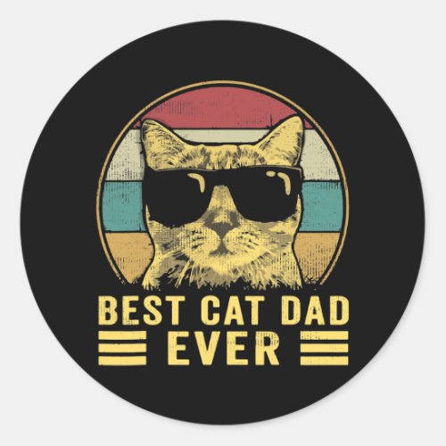 Mens Retro Vintage Best Cat Dad Ever Cat Daddy Classic Round Sticker