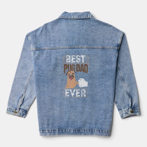 Mens Retro Vintage Best Pug Dad Ever Fathers Day  Denim Jacket