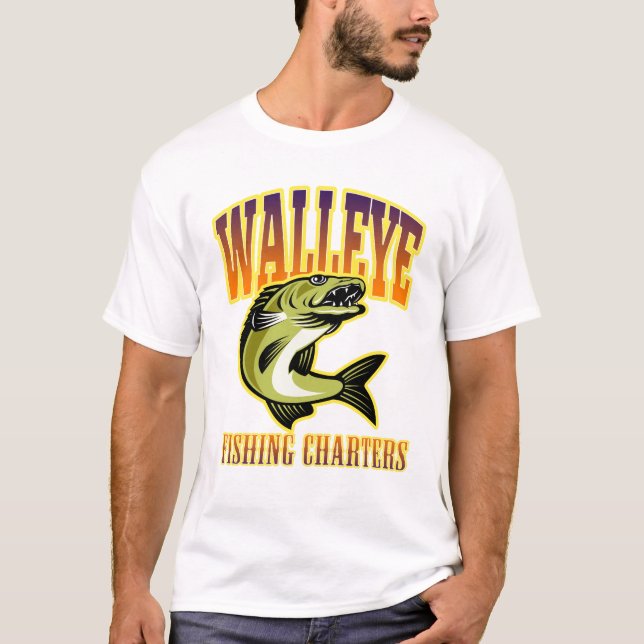 Mens Retro Walleye Fishing Charters T-Shirt (Front)
