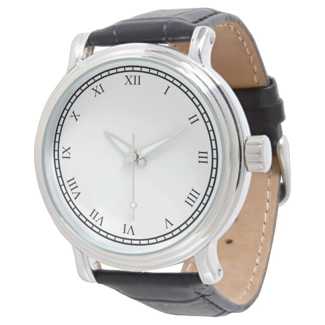 Men's Roman Numbers Black Vintage Leather Watch (Angled)