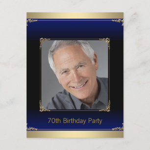 Mens Royal Blue and Gold Birthday Party Invitation
