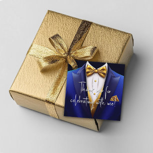 Mens Royal Blue Gold Birthday Party Favor Tags