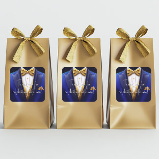 Mens Royal Blue Gold Birthday Party Square Sticker