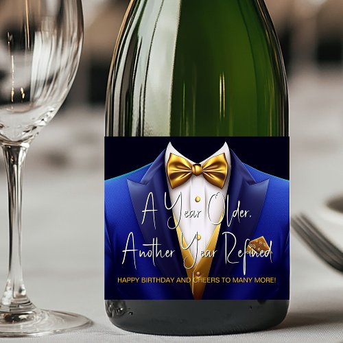 Mens Royal Blue Gold Tuxedo Birthday Champagne  Sparkling Wine Label