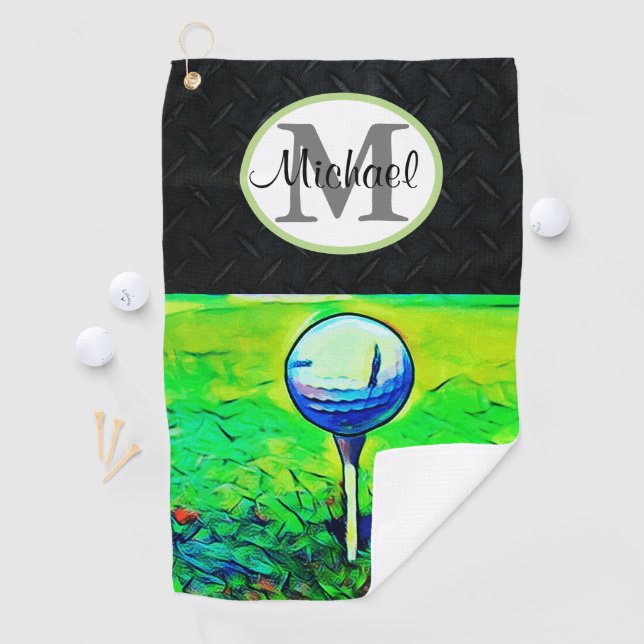 Men's Rugged Monogram Name Diamond Plate Golf Towel (InSitu)