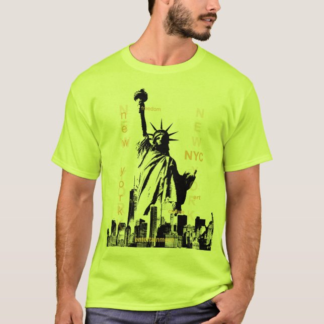 Mens Safety Green Nyc Manhattan Liberty Statue T-Shirt (Front)