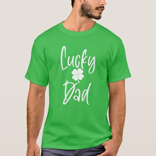 Mens Saint Patrick's Day Shamrock Lucky Dad Father T-Shirt (Front)