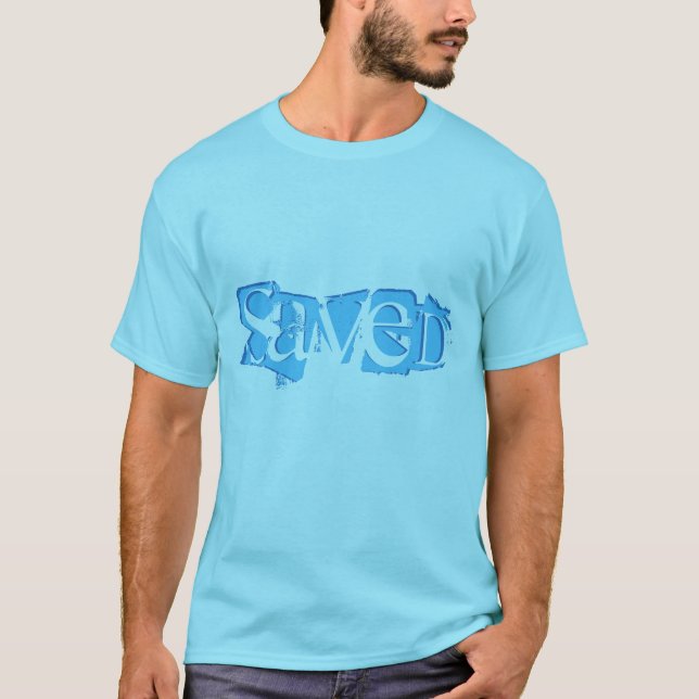 Men's Saved Shirt-Turquoise Blue T-Shirt (Front)