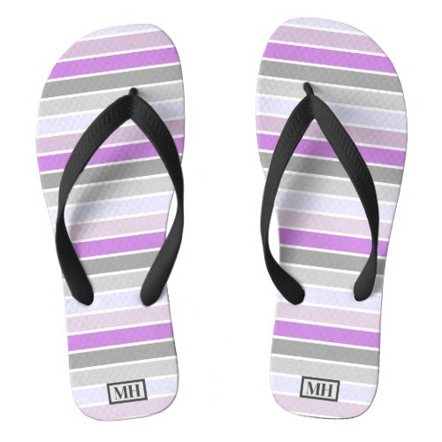 Mens Shades of Blue Striped Monogram _ Flip Flops