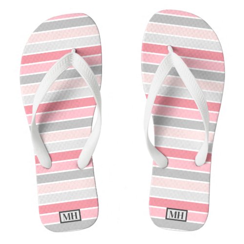 Mens Shades of Pink Striped Monogram _ Flip Flops