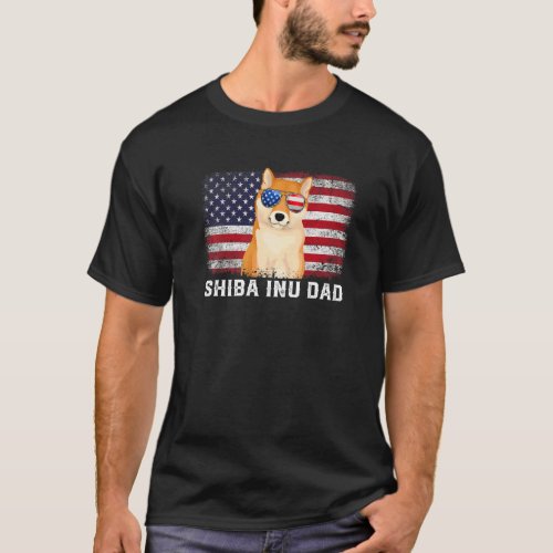 Mens  Shiba Inu Dad American Flag Fathers Day T_Shirt