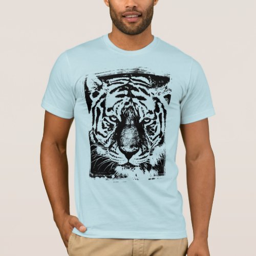 Mens Short Sleeve Modern Light Blue Tiger Face T_Shirt