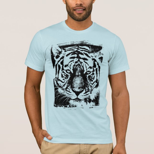 Mens Short Sleeve Modern Light Blue Tiger Face T-Shirt (Front)
