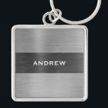 Mens simple Modern Silver Monogram Name  Keychain<br><div class="desc">A classic silver monogram name brushed metal personalized office kechain. Coordinates with other office supplies including binders,  notebooks and pens. Designed for you by Blackberry Boulevard.</div>