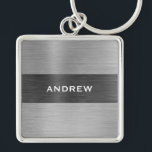 Mens simple Modern Silver Monogram Name  Keychain<br><div class="desc">A classic silver monogram name brushed metal personalized office kechain. Coordinates with other office supplies including binders,  notebooks and pens. Designed for you by Blackberry Boulevard.</div>