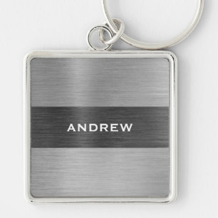 Mens simple Modern Silver Monogram Name  Keychain