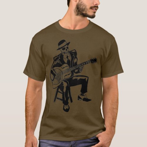 Mens Skeleton Guitar Player Bluesman Vintage T_Shirt