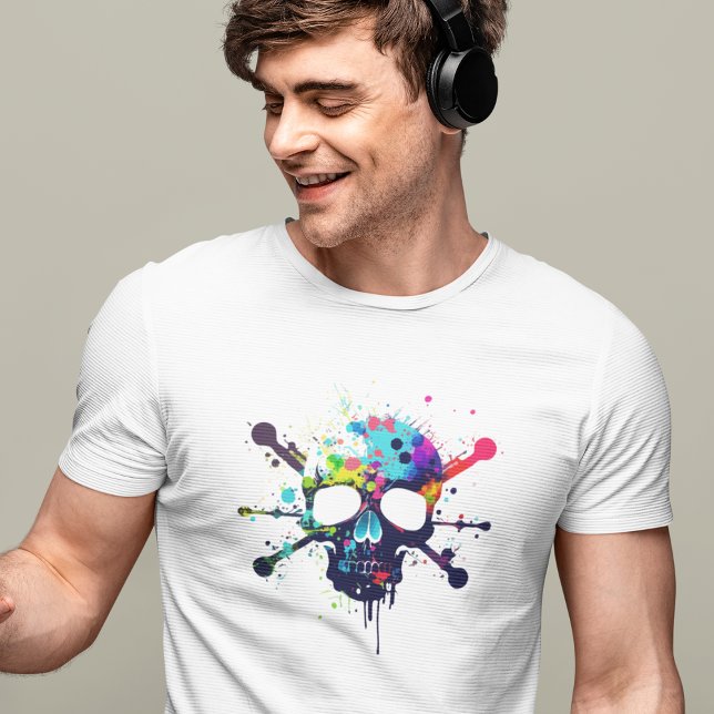 Mens Skull & Crossbones Exploding Color Skull  T-Shirt (Creator Uploaded)