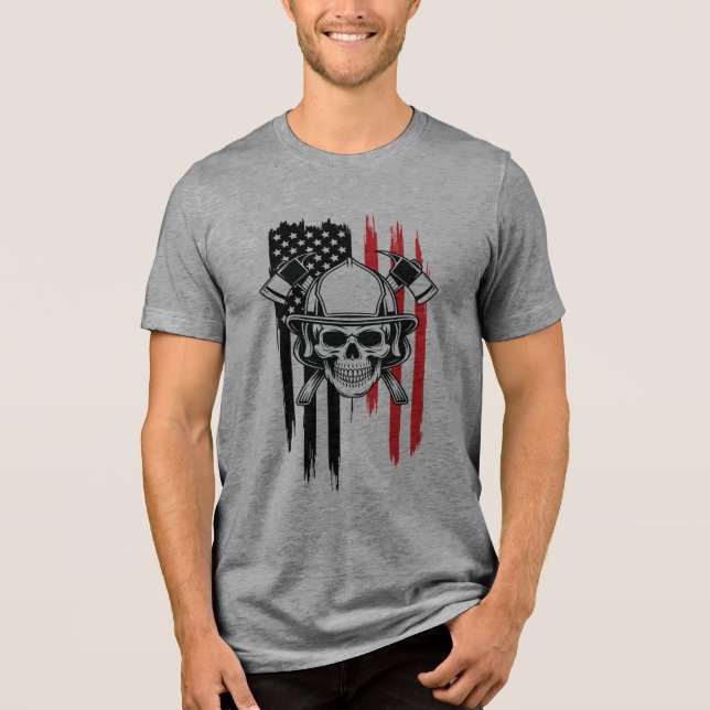 Mens Skull Firefighter  Tri-Blend Shirt (Front)