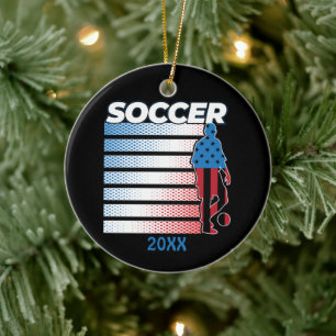Men's Soccer Patriotic USA Flag Ceramic Ornament