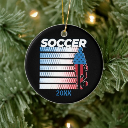Men's Soccer Patriotic USA Flag  Ceramic Ornament