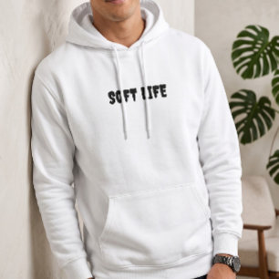 Men's Soft Life White Pullover Hoodie Aesthetic