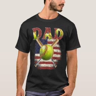 Mens Softball Dad US Flag Gifts For Dad Men Patrio T-Shirt