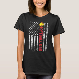 Mens Softball Dad Vintage American Us Flag Softbal T-Shirt
