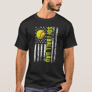 Mens Softball Dad Vintage American Us Flag Softbal T-Shirt