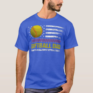 Mens Softball Dad Vintage USA American Flag Father T-Shirt