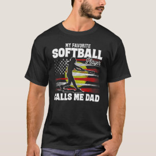 Mens Softball Flag My Favorite Softball Player Cal T-Shirt