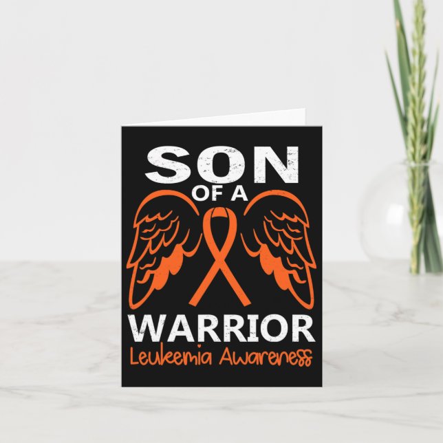 Mens Son Of A Warrior Leukemia Awareness Angel Win Card (Front)