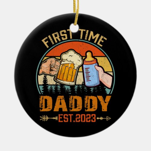 Mens Soon To Be Daddy Est 2023 Vintage Fathers Ceramic Ornament