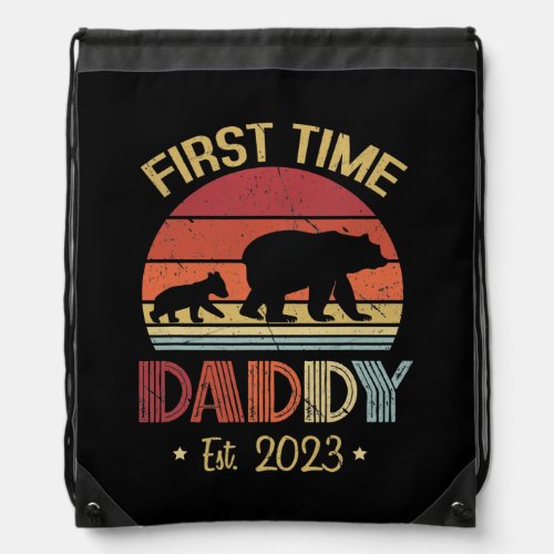 Mens Soon To Be Daddy Est 2023 Vintage Fathers Drawstring Bag