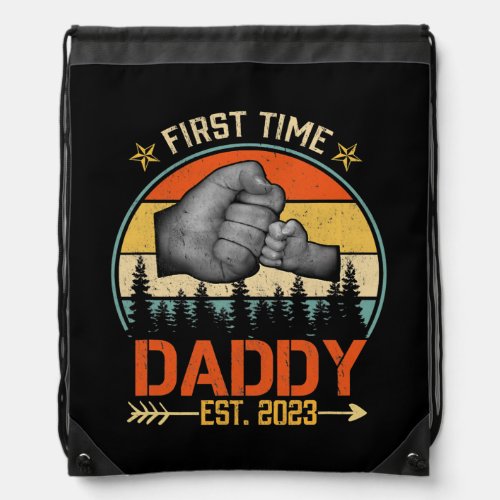 Mens Soon To Be Daddy Est 2023 Vintage Fathers Drawstring Bag