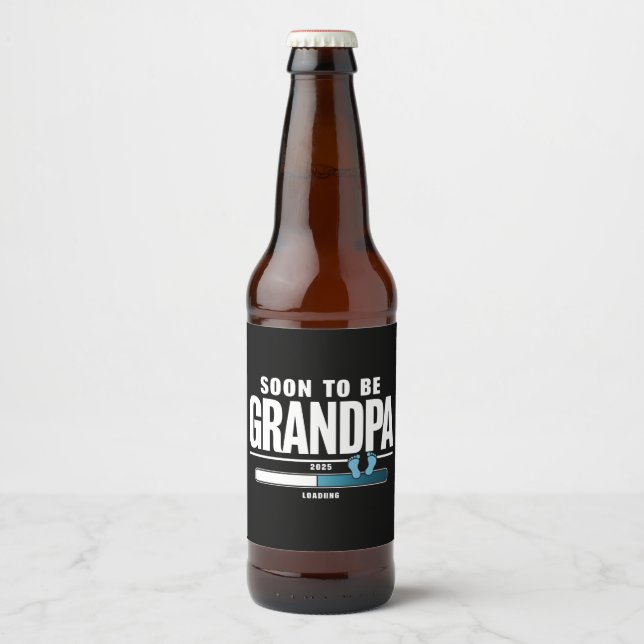 Mens Soon To Be Grandpa EST. 2025 New Grandpa  Beer Bottle Label (Front)