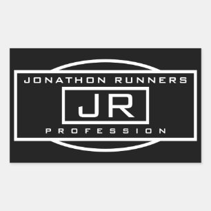 Men's Sporty Geometric Black & White Rectangular Sticker