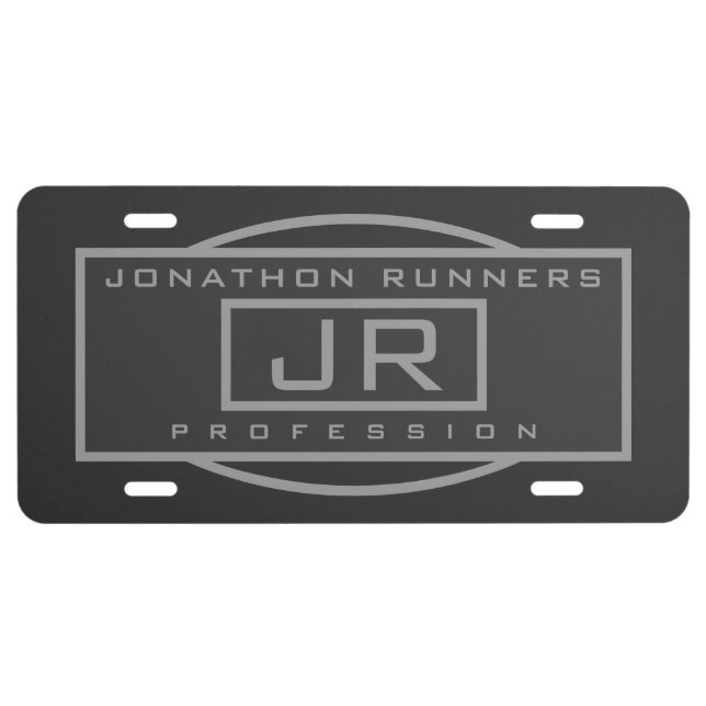 Men's Sporty Geometric Grey & Dark Greys License Plate (Front)