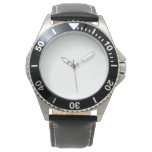 Men&#39;s Stainless Steel Black Leather Strap Watch at Zazzle