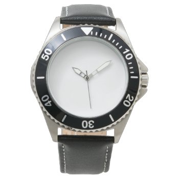 Men's Stainless Steel Black Leather Strap Watch by CREATIVEBRANDS at Zazzle