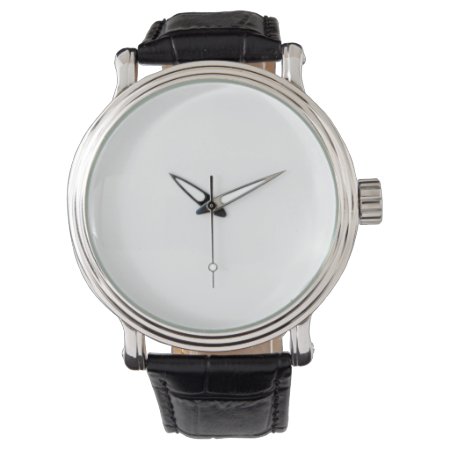 Men's Stainless Steel Black Leather Strap Watch