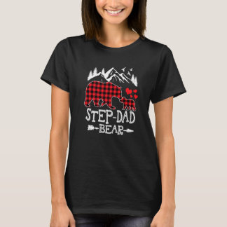 Mens Step dad Bear Family Christmas Red Buffalo Pl T-Shirt