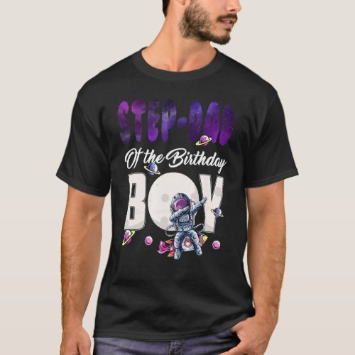 Mens Step_Dad Of The Birthday Astronaut Boy Space  T_Shirt