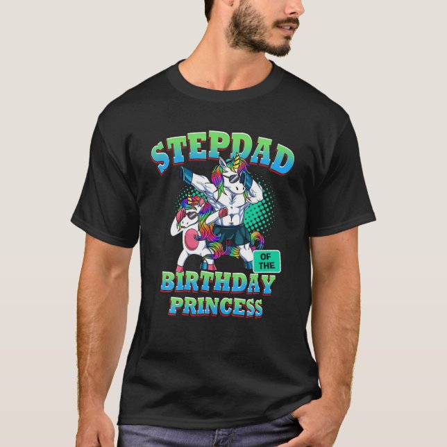 Mens Step Dad Of The Birthday Princess Dabbing Uni T-Shirt (Front)