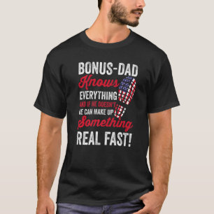 Mens Stepdad Knows Everything American Flag Bonus T-Shirt