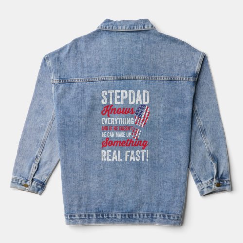 Mens Stepdad No Matter Hard Life Gets American Fla Denim Jacket