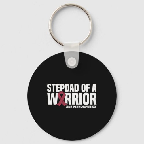 Mens Stepdad of a Warrior Brain Aneurysm Awareness Keychain