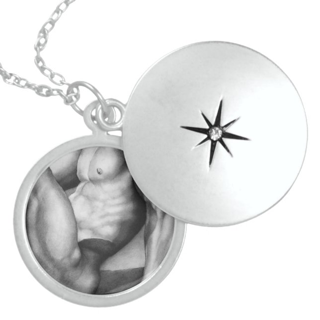 Men's Sterling Silver Locket Male Bodybuilder Art (Front)