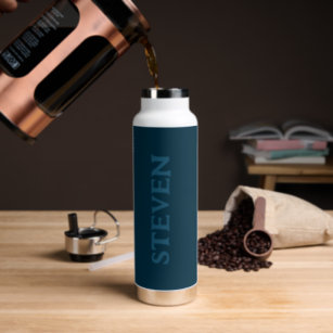 Mens Stylish Navy Blue Personalized Gym Water Bottle