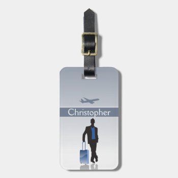 Mens Stylish Personalized Silhouette Luggage Tag by HotPinkGoblin at Zazzle